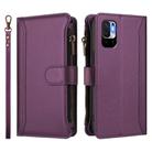 For Redmi Note 10 5G / Note 10T 5G Magnetic Closure 9 Card Slots Zipper Leather Case with Hand Strap(Purple) - 2
