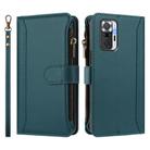 For Redmi Note 10 Pro / Note 10 Pro Max Magnetic Closure 9 Card Slots Zipper Leather Case with Hand Strap(Dark Green) - 2