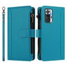 For Redmi Note 10 Pro / Note 10 Pro Max Magnetic Closure 9 Card Slots Zipper Leather Case with Hand Strap(Turquoise) - 2