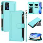 For Redmi Note 11 Pro 4G / 5G Magnetic Closure 9 Card Slots Zipper Leather Case with Hand Strap(Mint Green) - 1