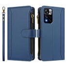 For Redmi Note 11 Pro+ 5G EU / Poco X4 NFC Magnetic Closure 9 Card Slots Zipper Leather Case with Hand Strap(Dark Blue) - 2