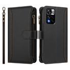 For Redmi Note 11 Pro+ 5G EU / Poco X4 NFC Magnetic Closure 9 Card Slots Zipper Leather Case with Hand Strap(Black) - 2