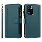 For Redmi Note 11 Pro+ 5G EU / Poco X4 NFC Magnetic Closure 9 Card Slots Zipper Leather Case with Hand Strap(Dark Green) - 2
