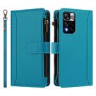 For Redmi Note 11 Pro+ 5G EU / Poco X4 NFC Magnetic Closure 9 Card Slots Zipper Leather Case with Hand Strap(Turquoise) - 2