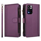 For Redmi Note 11 Pro+ 5G EU / Poco X4 NFC Magnetic Closure 9 Card Slots Zipper Leather Case with Hand Strap(Purple) - 2