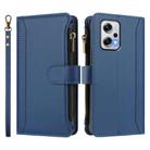 For Redmi Note 11T Pro+ / Poco X4 GT Magnetic Closure 9 Card Slots Zipper Leather Case with Hand Strap(Dark Blue) - 2