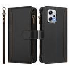 For Redmi Note 11T Pro+ / Poco X4 GT Magnetic Closure 9 Card Slots Zipper Leather Case with Hand Strap(Black) - 2
