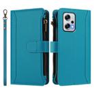 For Redmi Note 11T Pro+ / Poco X4 GT Magnetic Closure 9 Card Slots Zipper Leather Case with Hand Strap(Turquoise) - 2