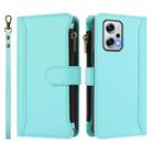 For Redmi Note 11T Pro+ / Poco X4 GT Magnetic Closure 9 Card Slots Zipper Leather Case with Hand Strap(Mint Green) - 2
