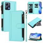 For Redmi Note 12 5G Global / Poco X5 Magnetic Closure 9 Card Slots Zipper Leather Case with Hand Strap(Mint Green) - 1