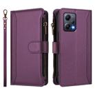 For Redmi Note 12 5G Global / Poco X5 Magnetic Closure 9 Card Slots Zipper Leather Case with Hand Strap(Purple) - 2