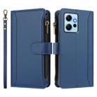 For Redmi Note 12 4G Global Magnetic Closure 9 Card Slots Zipper Leather Case with Hand Strap(Dark Blue) - 2