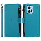 For Redmi Note 12 4G Global Magnetic Closure 9 Card Slots Zipper Leather Case with Hand Strap(Turquoise) - 2