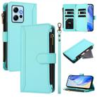 For Redmi Note 12 4G Global Magnetic Closure 9 Card Slots Zipper Leather Case with Hand Strap(Mint Green) - 1