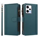 For Redmi Note 12 Pro 5G Global / Poco X5 Pro Magnetic Closure 9 Card Slots Zipper Leather Case with Hand Strap(Dark Green) - 2