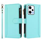 For Redmi Note 12 Pro 5G Global / Poco X5 Pro Magnetic Closure 9 Card Slots Zipper Leather Case with Hand Strap(Mint Green) - 2