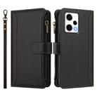 For Redmi Note 12 Pro+ / Note 12 Explorer Magnetic Closure 9 Card Slots Zipper Leather Case with Hand Strap(Black) - 2