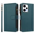 For Redmi Note 12 Turbo / Poco F5 Magnetic Closure 9 Card Slots Zipper Leather Case with Hand Strap(Dark Green) - 2