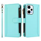 For Redmi Note 12 Turbo / Poco F5 Magnetic Closure Nine Card Slots Zipper Leather Case with Hand Strap(Mint Green) - 2
