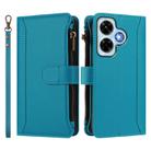 For Redmi Note 13 4G Magnetic Closure 9 Card Slots Zipper Leather Case with Hand Strap(Turquoise) - 2