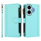 For Redmi Note 13 4G Magnetic Closure 9 Card Slots Zipper Leather Case with Hand Strap(Mint Green) - 2