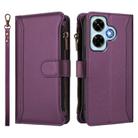 For Redmi Note 13 4G Magnetic Closure 9 Card Slots Zipper Leather Case with Hand Strap(Purple) - 2