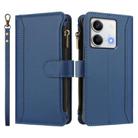 For Redmi Note 13 5G Magnetic Closure 9 Card Slots Zipper Leather Case with Hand Strap(Dark Blue) - 2