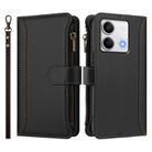 For Redmi Note 13 5G Magnetic Closure 9 Card Slots Zipper Leather Case with Hand Strap(Black) - 2