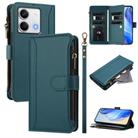 For Redmi Note 13 5G Magnetic Closure 9 Card Slots Zipper Leather Case with Hand Strap(Dark Green) - 1