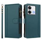For Redmi Note 13 5G Magnetic Closure 9 Card Slots Zipper Leather Case with Hand Strap(Dark Green) - 2