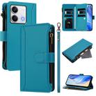 For Redmi Note 13 5G Magnetic Closure 9 Card Slots Zipper Leather Case with Hand Strap(Turquoise) - 1