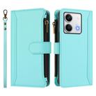 For Redmi Note 13 5G Magnetic Closure 9 Card Slots Zipper Leather Case with Hand Strap(Mint Green) - 2