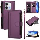 For Redmi Note 13 5G Magnetic Closure 9 Card Slots Zipper Leather Case with Hand Strap(Purple) - 1
