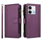 For Redmi Note 13 5G Magnetic Closure 9 Card Slots Zipper Leather Case with Hand Strap(Purple) - 2
