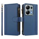 For Redmi Note 13 Pro 4G / Poco M6 Pro 4G Magnetic Closure 9 Card Slots Zipper Leather Case with Hand Strap(Dark Blue) - 2