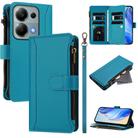 For Redmi Note 13 Pro 4G / Poco M6 Pro 4G Magnetic Closure 9 Card Slots Zipper Leather Case with Hand Strap(Turquoise) - 1