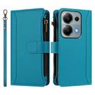 For Redmi Note 13 Pro 4G / Poco M6 Pro 4G Magnetic Closure 9 Card Slots Zipper Leather Case with Hand Strap(Turquoise) - 2