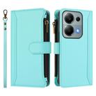 For Redmi Note 13 Pro 4G / Poco M6 Pro 4G Magnetic Closure 9 Card Slots Zipper Leather Case with Hand Strap(Mint Green) - 2