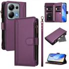 For Redmi Note 13 Pro 4G / Poco M6 Pro 4G Magnetic Closure 9 Card Slots Zipper Leather Case with Hand Strap(Purple) - 1