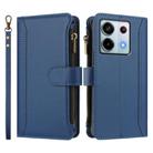 For Redmi Note 13 Pro 5G / Poco X6 Magnetic Closure 9 Card Slots Zipper Leather Case with Hand Strap(Dark Blue) - 2