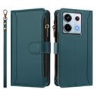 For Redmi Note 13 Pro 5G / Poco X6 Magnetic Closure 9 Card Slots Zipper Leather Case with Hand Strap(Dark Green) - 2