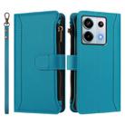 For Redmi Note 13 Pro 5G / Poco X6 Magnetic Closure 9 Card Slots Zipper Leather Case with Hand Strap(Turquoise) - 2