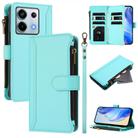 For Redmi Note 13 Pro 5G / Poco X6 Magnetic Closure 9 Card Slots Zipper Leather Case with Hand Strap(Mint Green) - 1