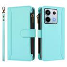 For Redmi Note 13 Pro 5G / Poco X6 Magnetic Closure 9 Card Slots Zipper Leather Case with Hand Strap(Mint Green) - 2