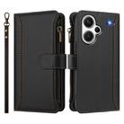 For Redmi Note 13 Pro+ 5G Magnetic Closure 9 Card Slots Zipper Leather Case with Hand Strap(Black) - 2