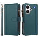 For Redmi Note 13 Pro+ 5G Magnetic Closure 9 Card Slots Zipper Leather Case with Hand Strap(Dark Green) - 2
