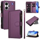 For Redmi Note 13 Pro+ 5G Magnetic Closure 9 Card Slots Zipper Leather Case with Hand Strap(Purple) - 1
