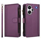 For Redmi Note 13 Pro+ 5G Magnetic Closure 9 Card Slots Zipper Leather Case with Hand Strap(Purple) - 2