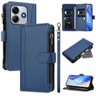 For Redmi Note 14 4G 163.25mm Magnetic Closure 9 Card Slots Zipper Leather Case with Hand Strap(Dark Blue) - 1