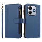 For Redmi Note 14 4G 163.25mm Magnetic Closure 9 Card Slots Zipper Leather Case with Hand Strap(Dark Blue) - 2